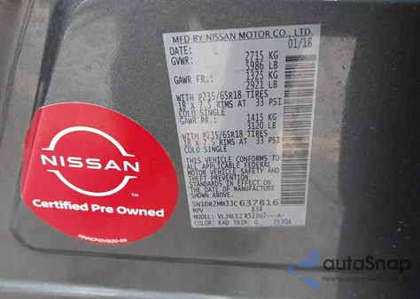 2018 Nissan Pathfinder Sv из США, поврежденный, VIN 5N1DR2MM3JC637816